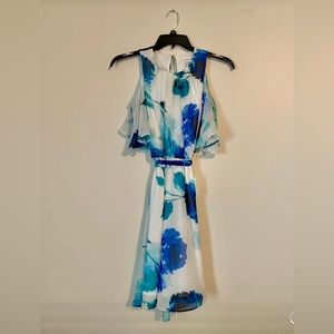 NWT! Calvin Klein Ladies White w Blue/Teal Floral Print Dress ~ Sz 6